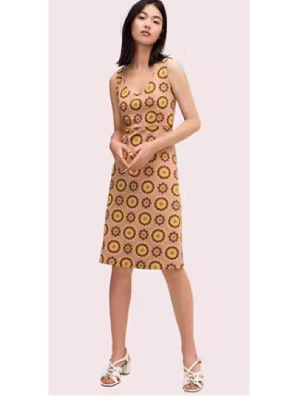 NWOT Kate Spade Geo floral jacquard dress pink, yellow, brown, pink lined sz 00